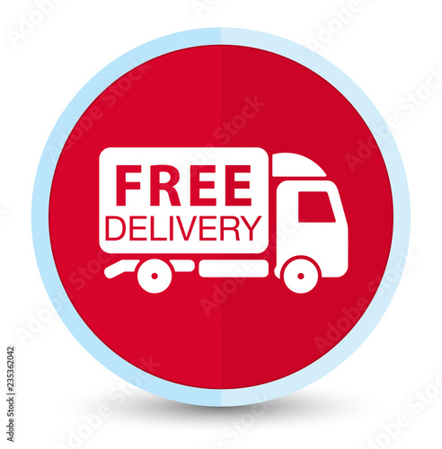 Free delivery truck icon flat prime red round button