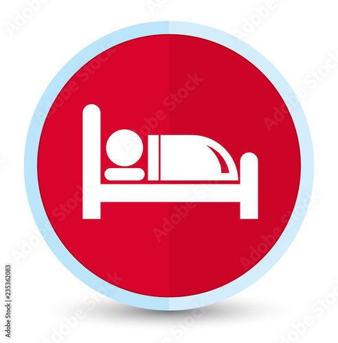 Hotel bed icon flat prime red round button