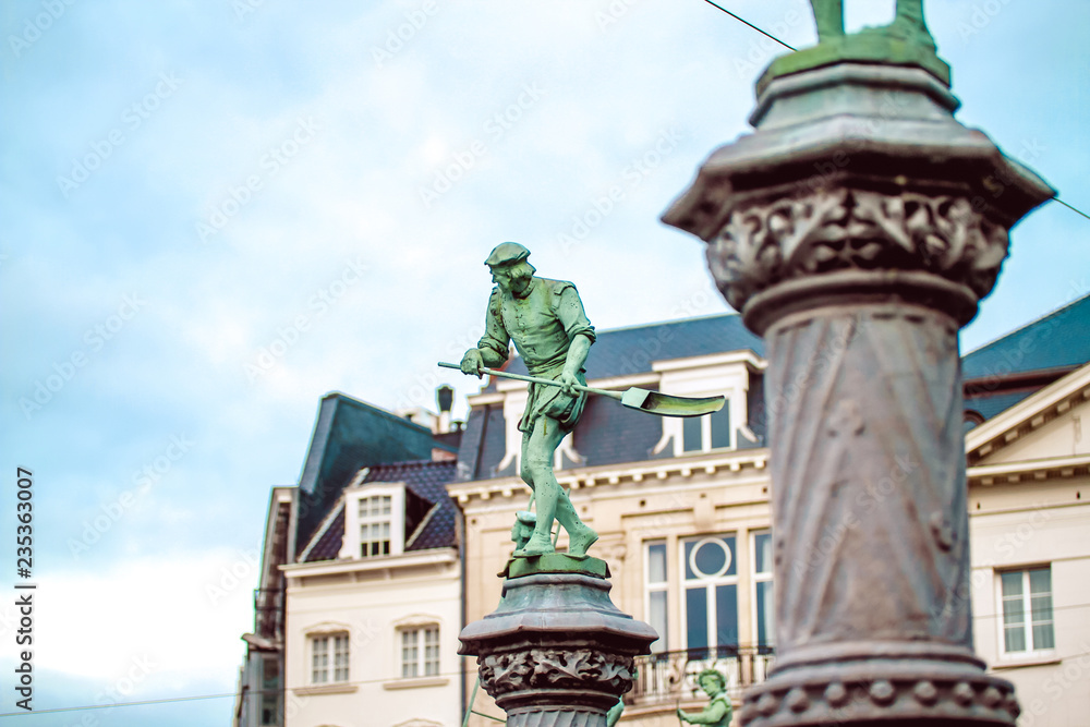 Fototapeta premium Brussels, Kingdom of Belgium. Kleine Zavel Park. Guild sculpture.