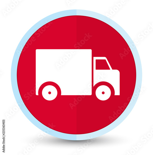 Delivery truck icon flat prime red round button