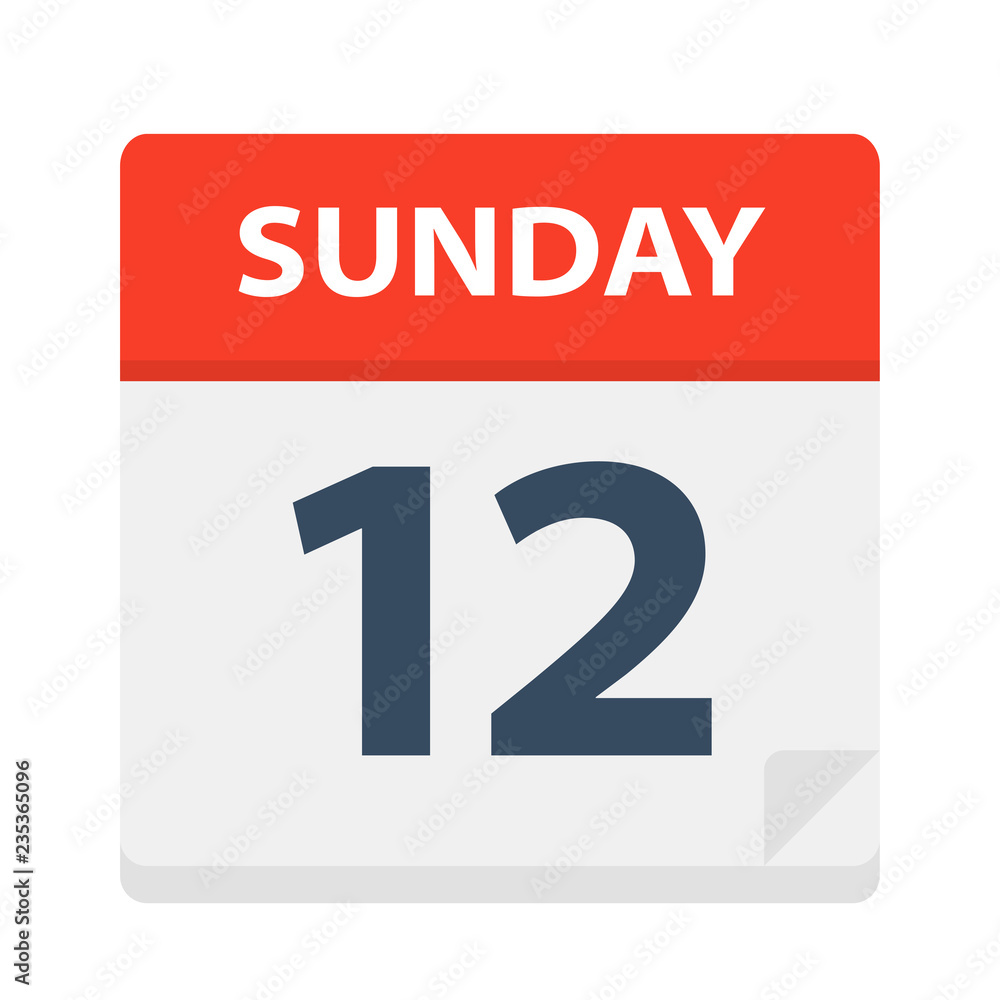 Sunday 12 - Calendar Icon. Vector illustration of week day paper leaf. Sunday 12 - Calendar Icon. Vector illustration of week day paper leaf.