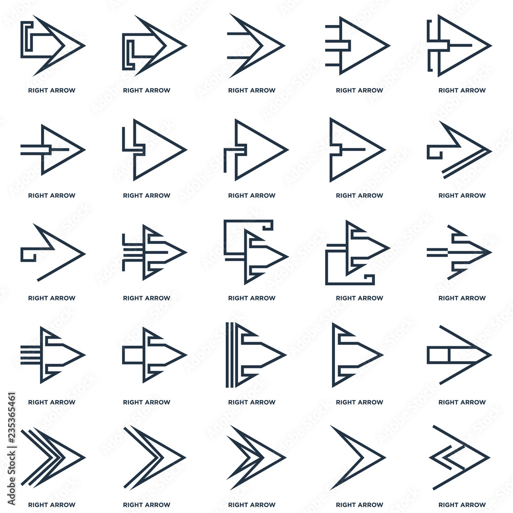 Set Of 25 outline icons such as Right arrow, arrow line icon Set Of 25 outline icons such as Right arrow, arrow line icon