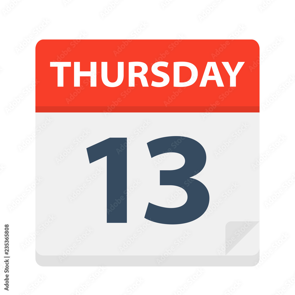 Thursday 13 - Calendar Icon. Vector illustration of week day paper leaf. Thursday 13 - Calendar Icon. Vector illustration of week day paper leaf.
