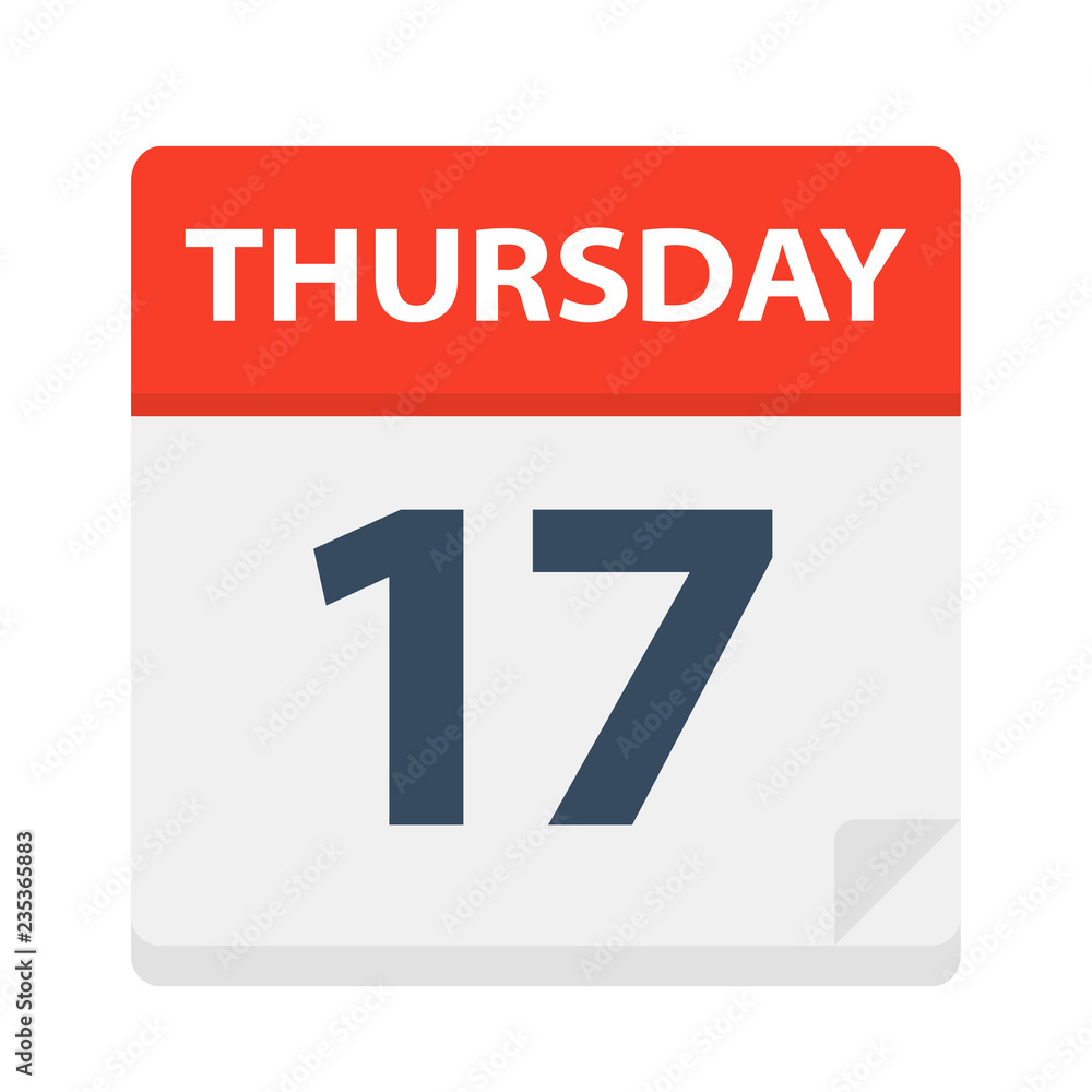 Thursday 17 - Calendar Icon. Vector illustration of week day paper leaf. Thursday 17 - Calendar Icon. Vector illustration of week day paper leaf.