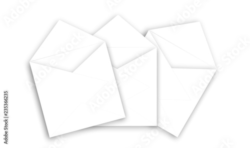three clear envelopes isolated on white background
