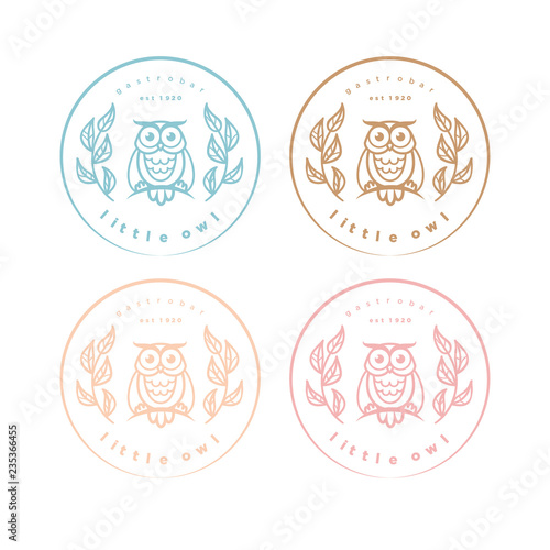 Hipster Line art Owl Logo Template, vector Animal label for your logo, badge or crest for club, bar, cafe, restaurant, hotel, boutique