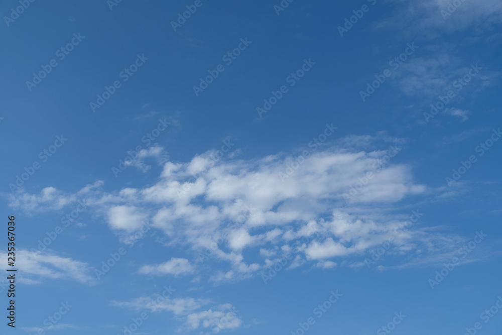 Image of beautiful sunshine day with  blue sky, white clouds and copy space pattern, texture, wallpaper and background. 