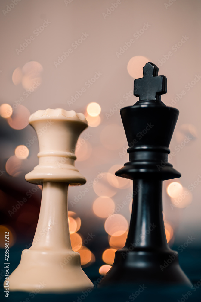 Chess Pieces King Queen Black White Stock Photo