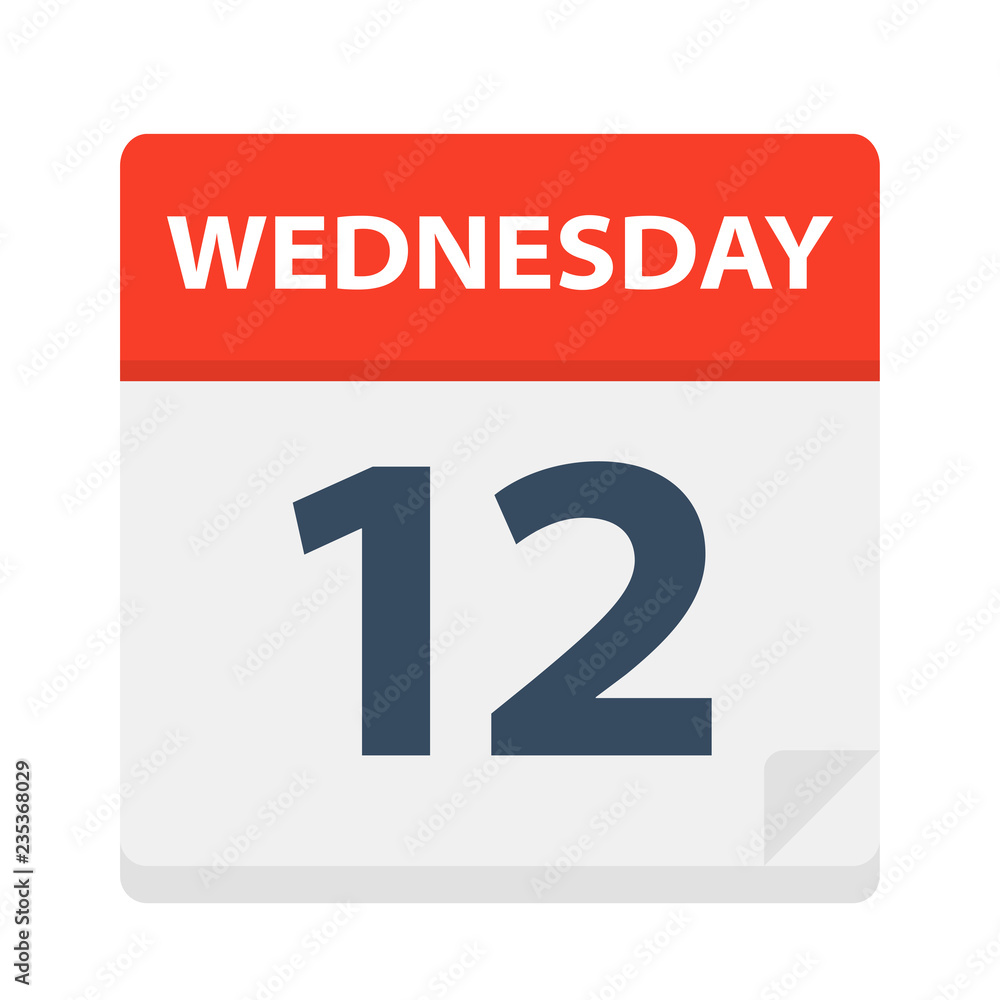 Wednesday 12 - Calendar Icon. Vector illustration of week day paper leaf. Wednesday 12 - Calendar Icon. Vector illustration of week day paper leaf.