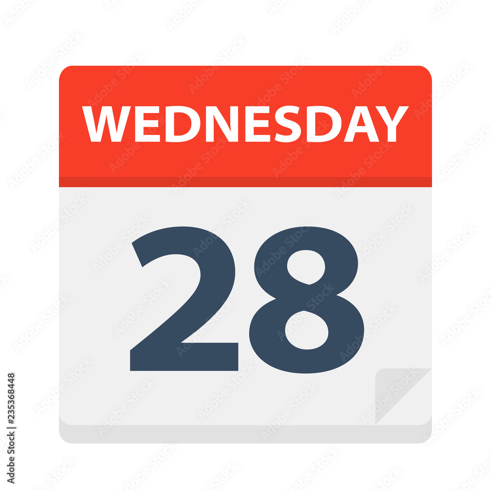 Wednesday 28 - Calendar Icon. Vector illustration of week day paper leaf. Wednesday 28 - Calendar Icon. Vector illustration of week day paper leaf.