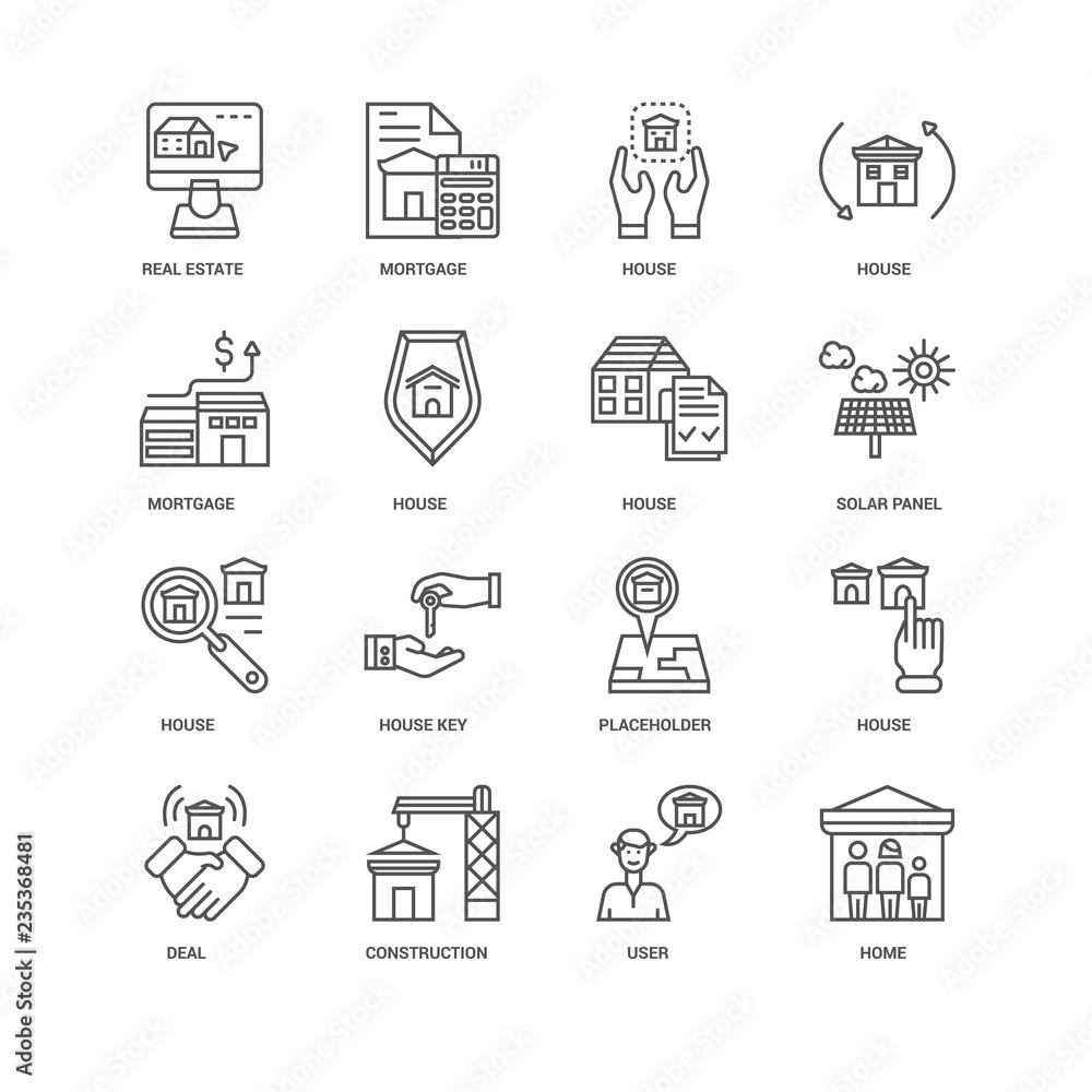Simple Set of 16 Vector Line Icon. Contains such Icons as Home,