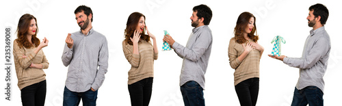 Set of Man giving a gift to his girlfriend