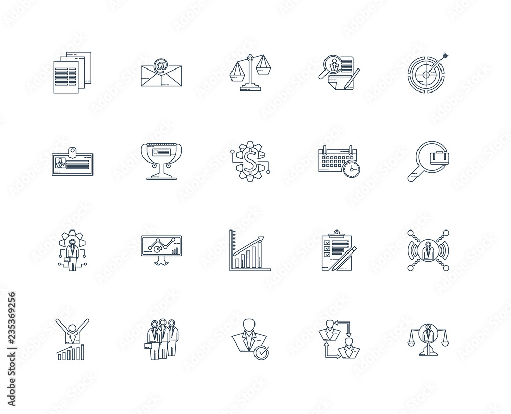 Set Of 20 outline icons such as Balance, Teamwork, Candidate, Em Set Of 20 outline icons such as Balance, Teamwork, Candidate, Em