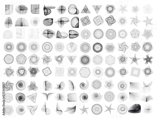 Large set of abstract geometric  elements and shapes isolated on white background.