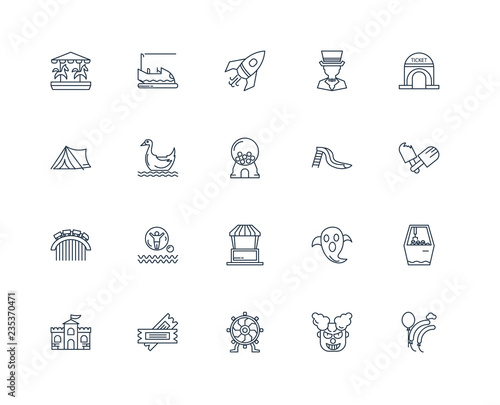 Set Of 20 outline icons such as Balloons, Clown, Ferris wheel, T