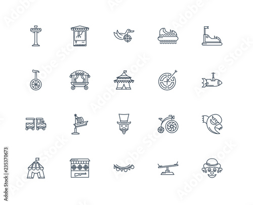 Set Of 20 outline icons such as Clown, Swing Balancer, Flags, Sh
