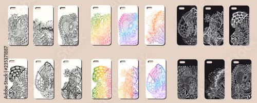 Large set of  mobile phone cases. Vector background in zentangle style.