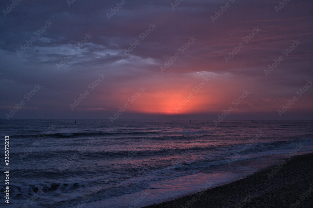 Fototapeta premium sunrise over the sea,clouds, water, landscape, cloud, nature, waves, blue, horizon,, light,colorful