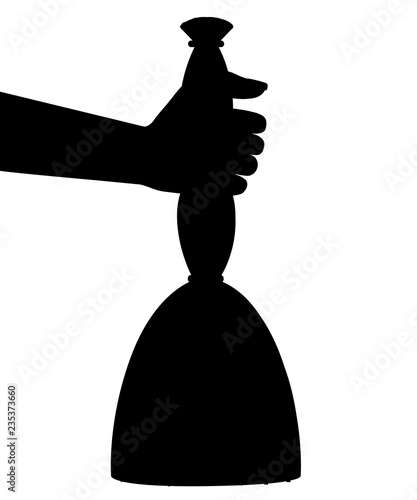 Black silhouette. Cute brown hair honey witch flying with bees. Female holding honey dipper, magic wand. Striped bee style costume. Flat vector illustration isolated on white background