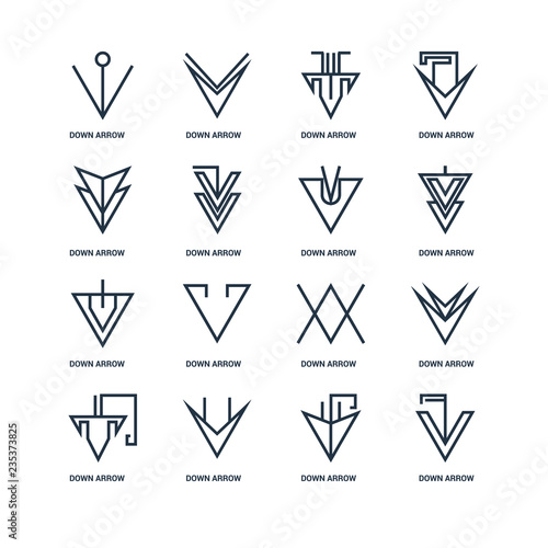 Set Of 16 outline icons such as Down arrow, arrow linear icon