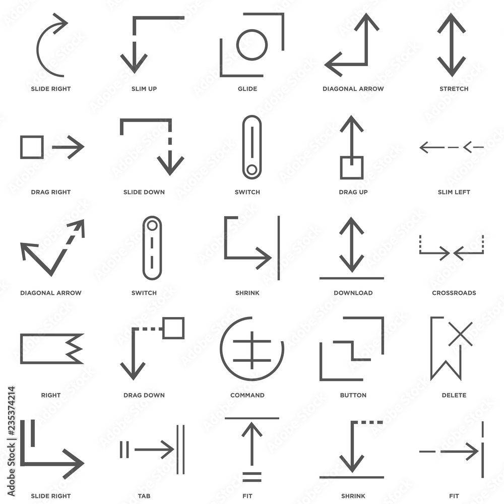 25 linear icons related to Fit, Shrink, Tab, Slide right, Slim l 25 linear icons related to Fit, Shrink, Tab, Slide right, Slim l