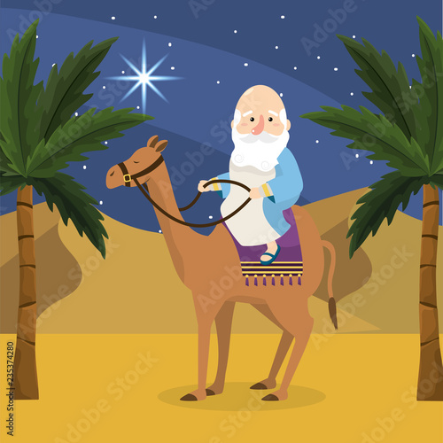 melchior ride camel with palm trees