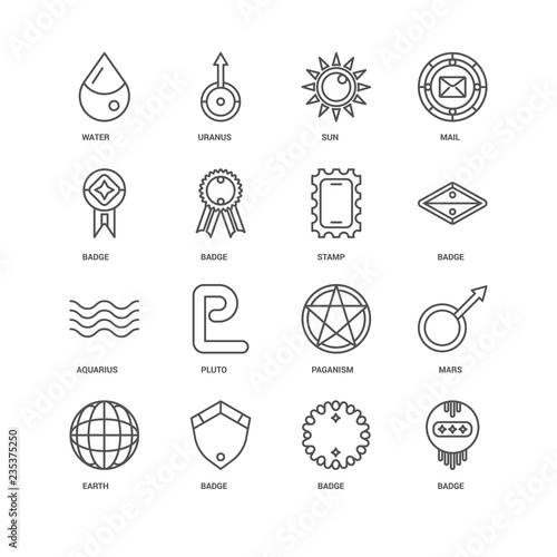 Simple Set of 16 Vector Line Icon. Contains such Icons as Badge,