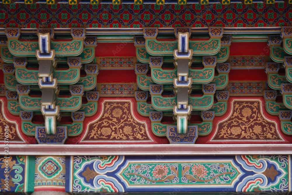 Wooden roof decoration of a main temple in downtown Taichung, Taiwan Wooden roof decoration of a main temple in downtown Taichung, Taiwan