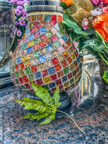 Cemetery, stained glass torch photo