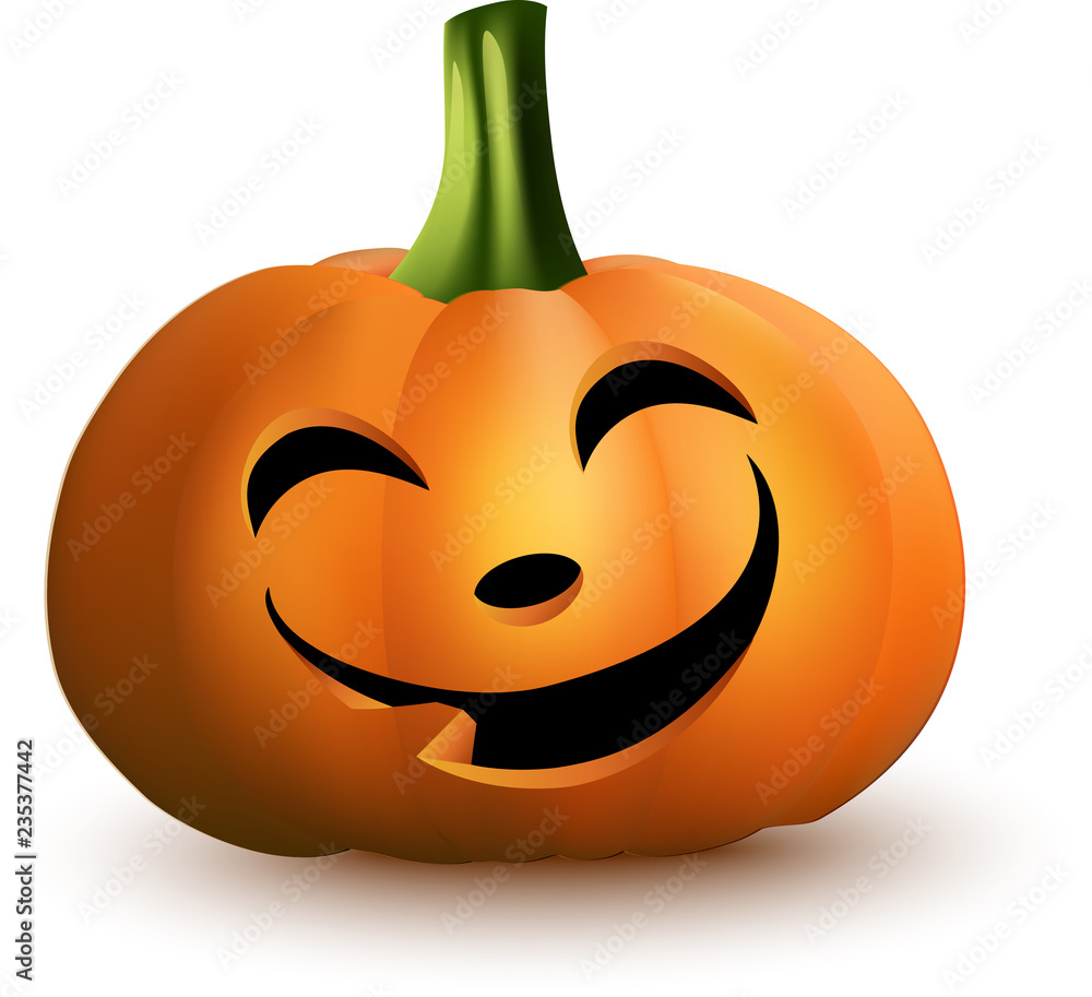 Cartoon halloween pumpkin with happy face on white background Cartoon halloween pumpkin with happy face on white background