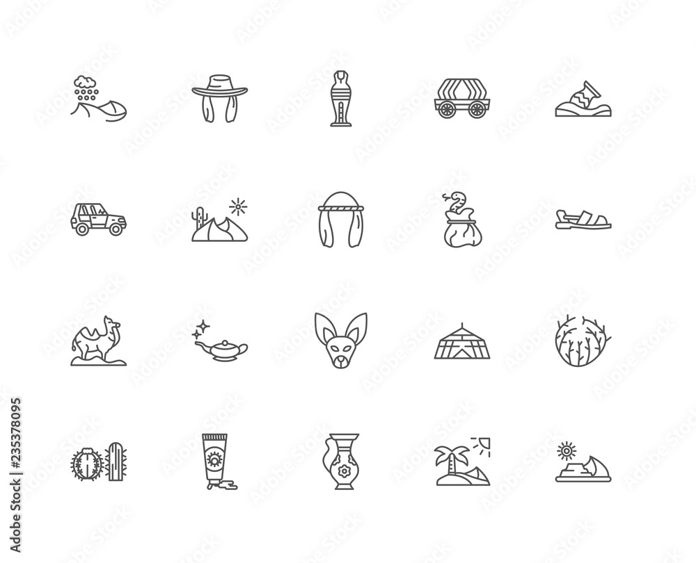 Simple Set of 20 Vector Line Icon. Contains such Icons as Desert