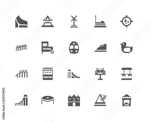 20 linear icons related to Stall, Duck, Shoot duck, Bumper car,