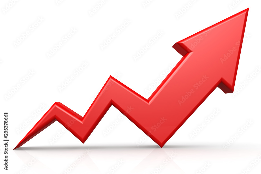 Red up growing arrow isolated Red up growing arrow isolated