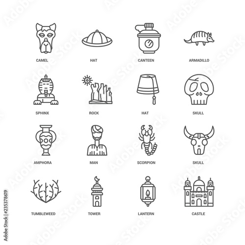 Simple Set of 16 Vector Line Icon. Contains such Icons as Castle