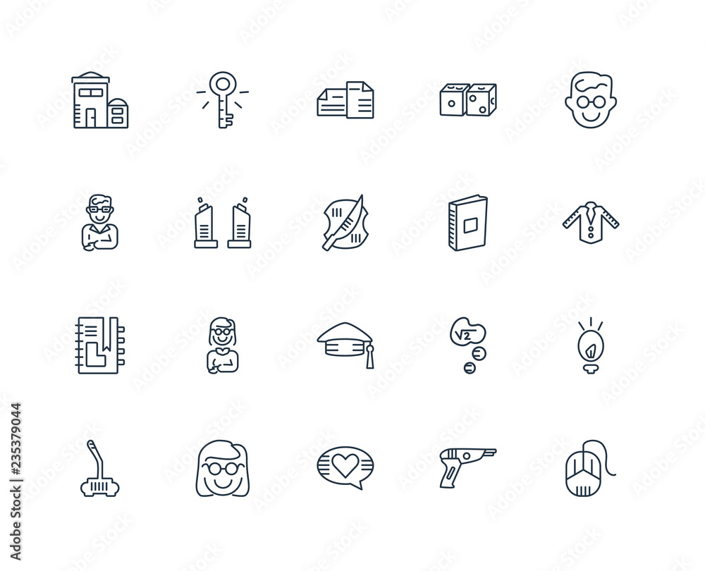 Set Of 20 outline icons such as Mouse, Blaster, In love, Nerd, J Set Of 20 outline icons such as Mouse, Blaster, In love, Nerd, J
