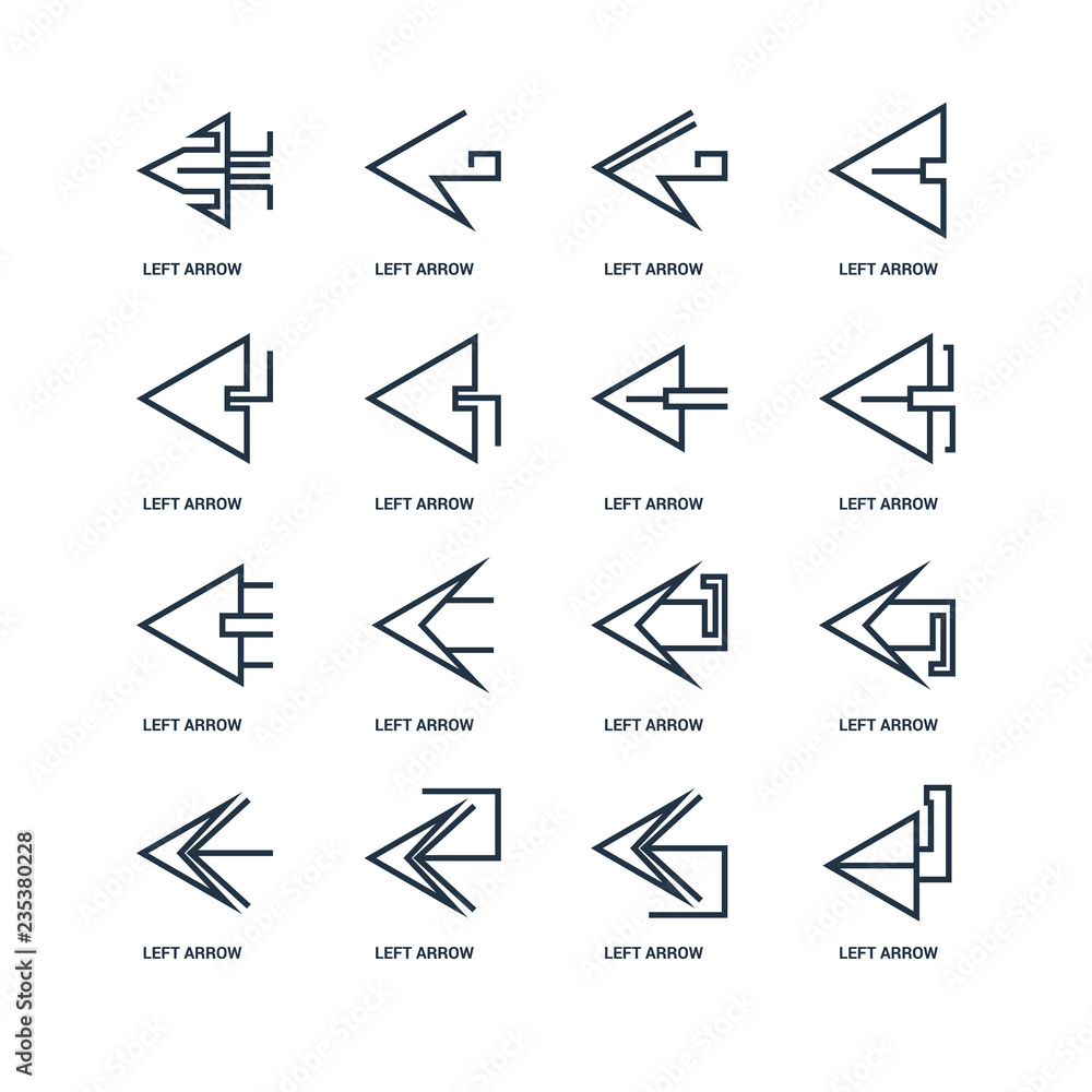 Set Of 16 outline icons such as Left arrow, arrow linear icon Set Of 16 outline icons such as Left arrow, arrow linear icon