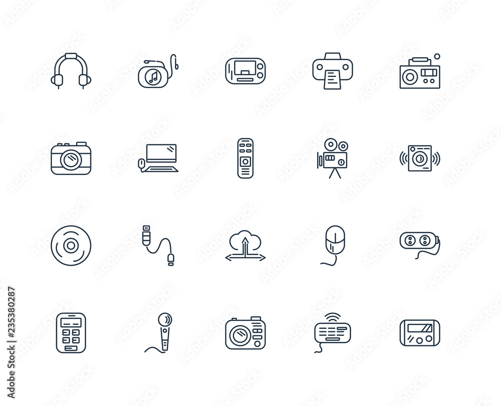 Set Of 20 outline icons such as Little Gameboy, Music Player Big Set Of 20 outline icons such as Little Gameboy, Music Player Big