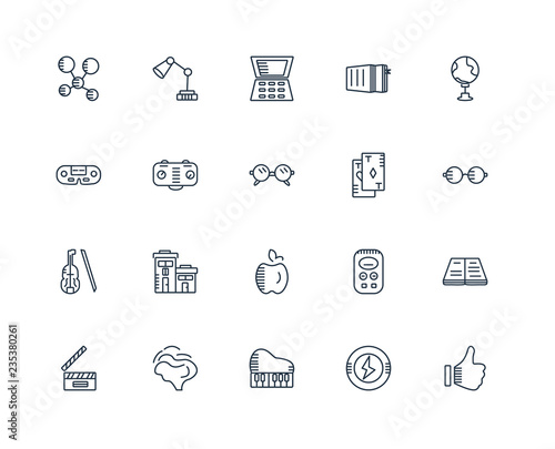 Set Of 20 outline icons such as Hand, Superhero, Piano, Brain, C