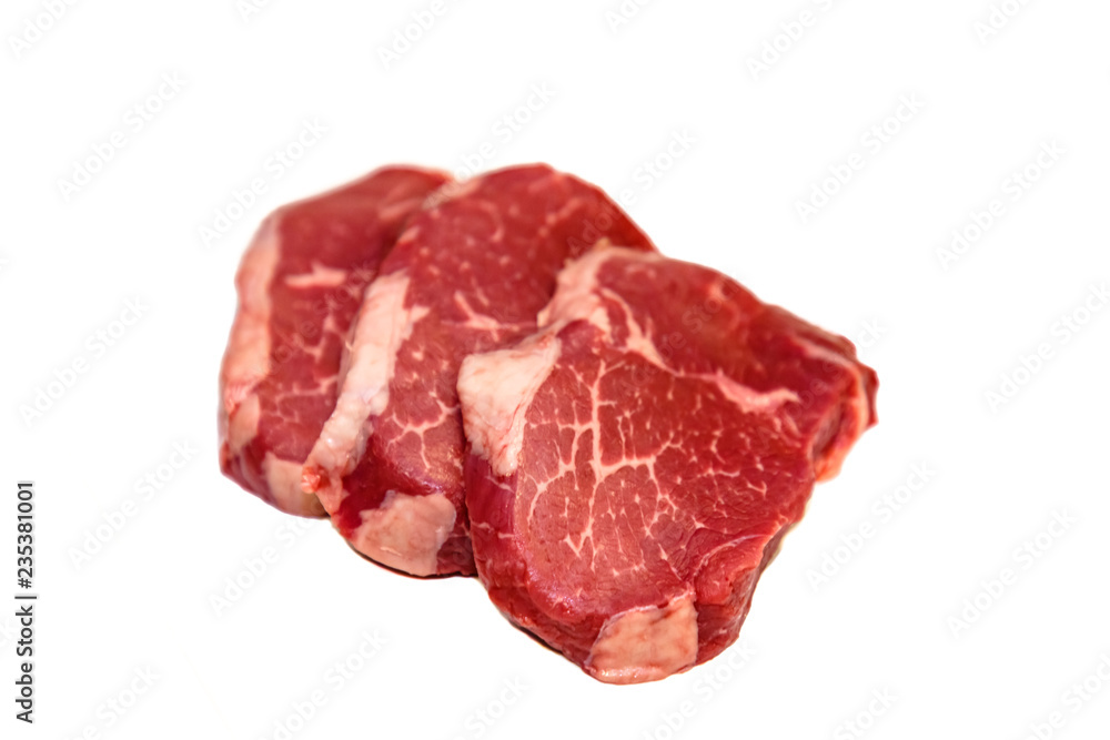 Marble beef eye of Round Steak on white background