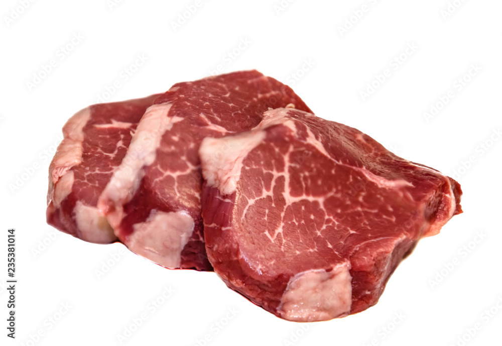 Marble beef eye of Round Steak on white background Marble beef eye of Round Steak on white background
