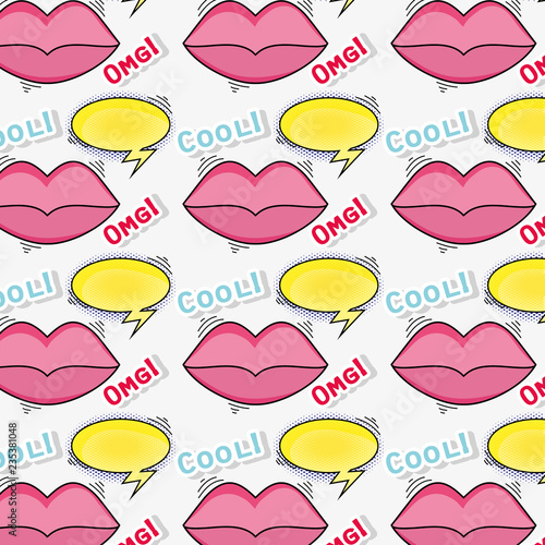 mouth with omg message and chat bubble background