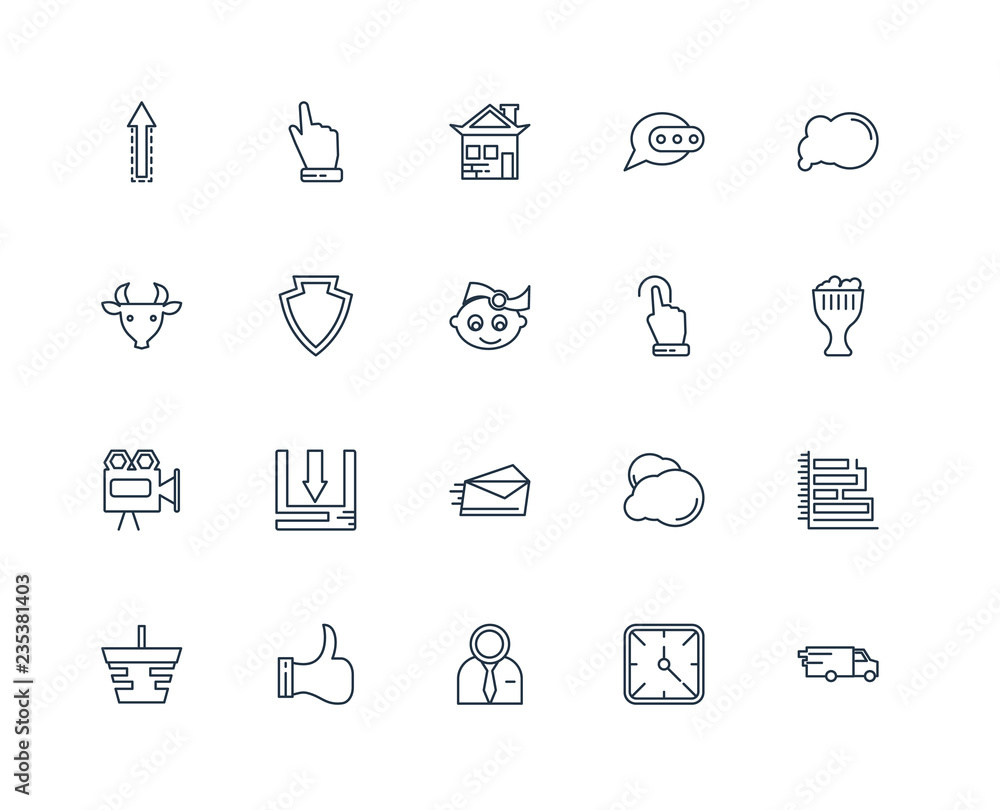 Set Of 20 outline icons such as Van, Clock, Man, Like, Shopping Set Of 20 outline icons such as Van, Clock, Man, Like, Shopping