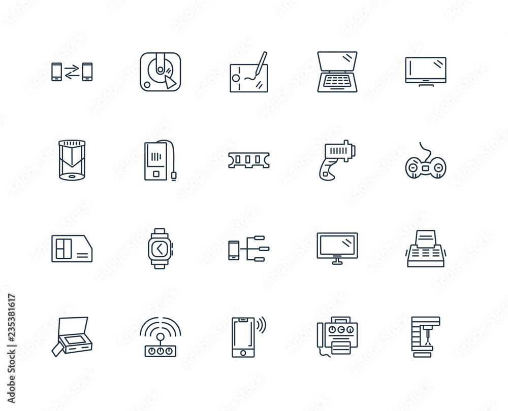 Set Of 20 outline icons such as Laser Machine, Gamepad with Cabl Set Of 20 outline icons such as Laser Machine, Gamepad with Cabl