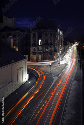 Light trails in the center of the city