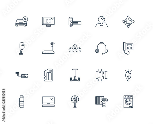 Set Of 20 outline icons such as Washing Machine with Water, Home