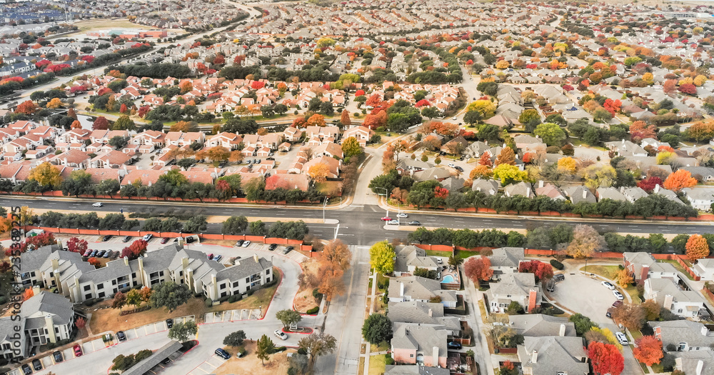 Panorama aerial view of Valley Ranch planned unit development in the