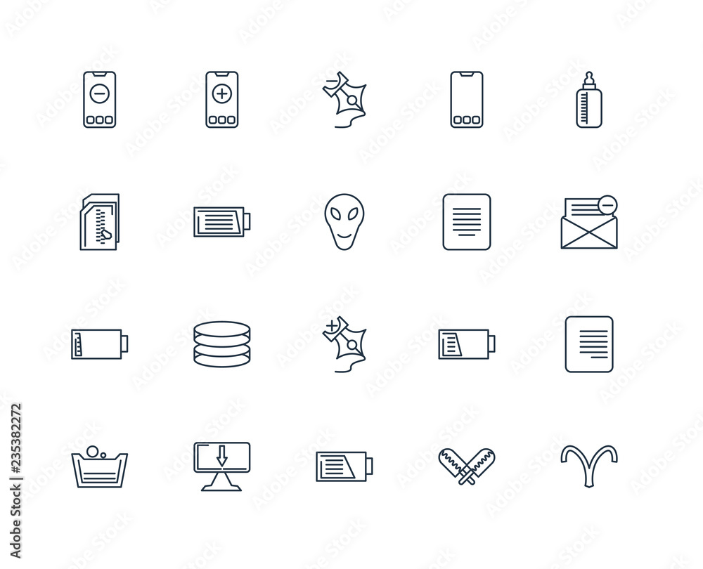 Set Of 20 outline icons such as Aries, Corndog, Battery, Monitor