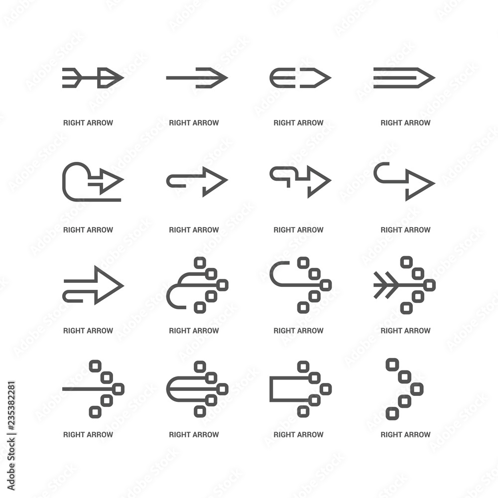 Fototapeta premium Simple Set of 16 Vector Line Icon. Contains such Icons as Right