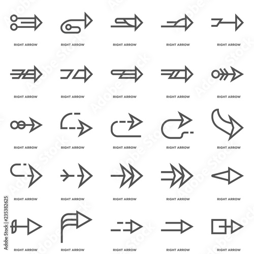 Simple Set of 25 Vector Line Icon. Contains such Icons as Right
