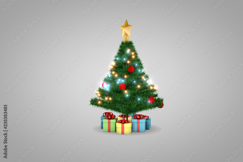3d rendering, christmas tree with white background 3d rendering, christmas tree with white background